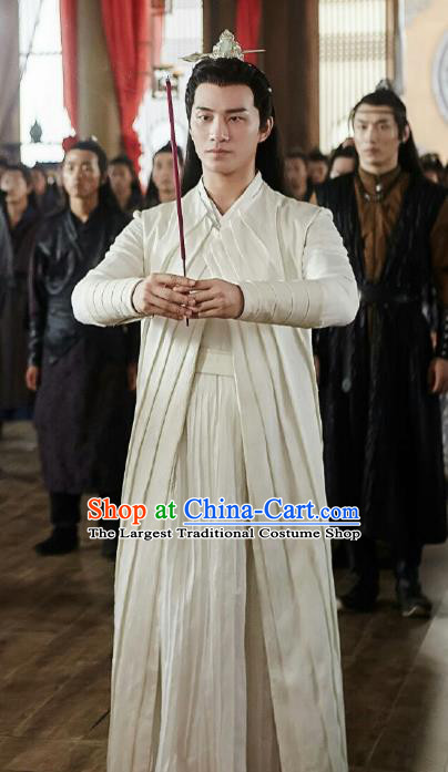 Drama Cinderella Chef Chinese Ancient Swordsman Xia Chunyu White Costume and Headpiece Complete Set