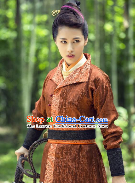Chinese Ancient Tang Dynasty Female Swordsman Ming Hui Dress Historical Drama An Oriental Odyssey Costume and Headpiece for Women