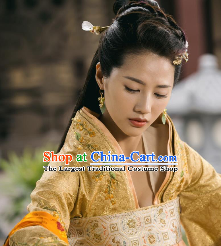 Chinese Ancient Tang Dynasty Royal Princess Ming Hui Dress Historical Drama An Oriental Odyssey Costume and Headpiece for Women