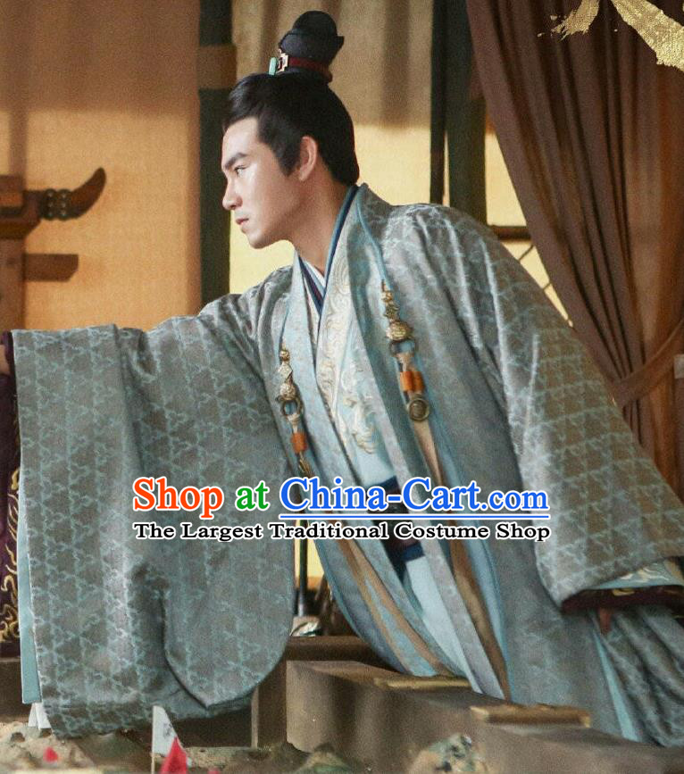 Drama Hero Dream Chinese Ancient Chu King Xiang Yu Costume and Headpiece Complete Set