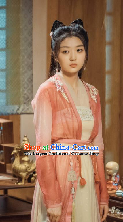 Chinese Ancient Female Doctor Tian Qi Orange Dress Historical Drama Dr Cutie Costume and Headpiece for Women