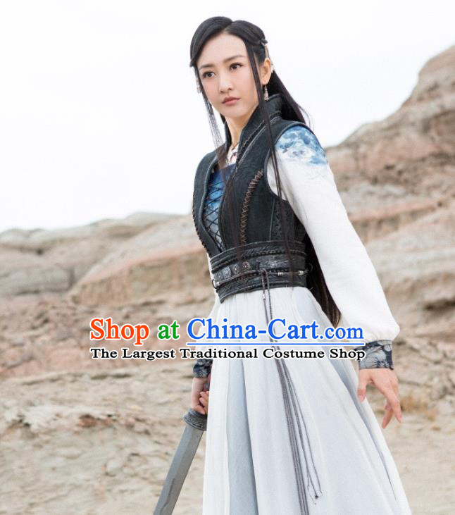 Chinese Ancient Swordsman Yu Wei Dress Historical Drama The Legend of Jade Sword Wang Ou Costume and Headpiece for Women