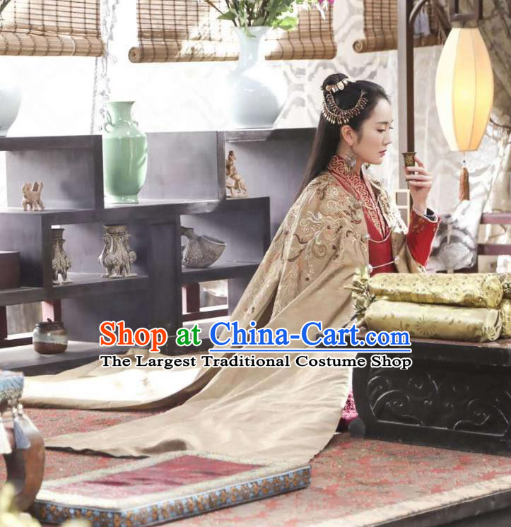 Chinese Ancient Royal Princess Xi Yue Dress Historical Drama The Legend of Jade Sword Costume and Headpiece for Women
