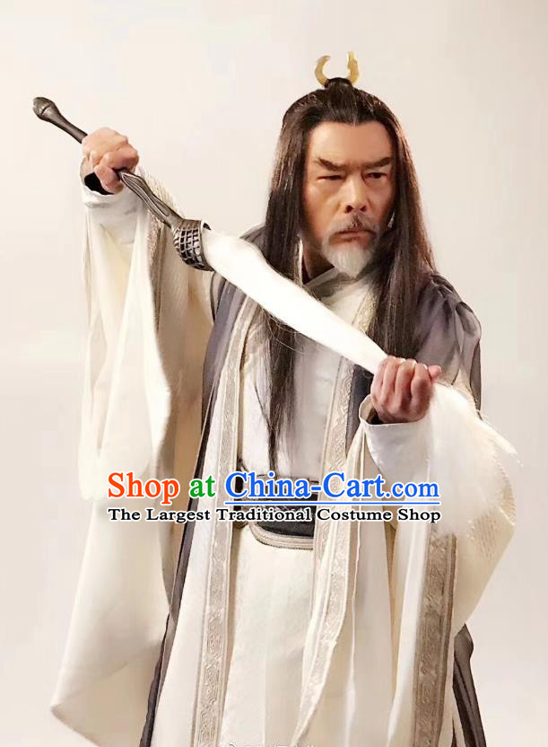 Drama The Legend of Jade Sword Chinese Ancient Taoist Priest Xuan Ji Costume and Headpiece Complete Set