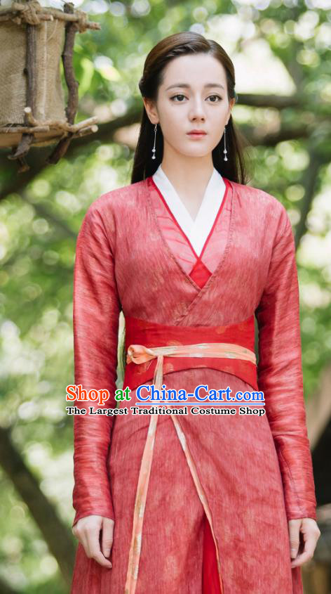 Chinese Ancient Fox Princess Bai Fengjiu Red Dress Drama Sansheng Sanshi Pillow Eternal Love of Dream Costume and Headpiece Complete Set