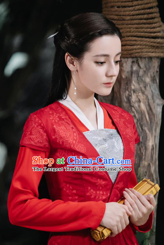 Chinese Ancient Goddess Princess Bai Fengjiu Red Dress Drama Sansheng Sanshi Pillow Eternal Love of Dream Costume and Headpiece Complete Set