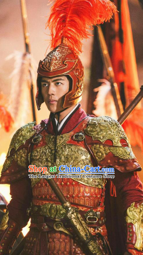 Drama Hero Dream Chinese Ancient Chu King Xiang Yu Helmet and Armor Costume and Headpiece Complete Set