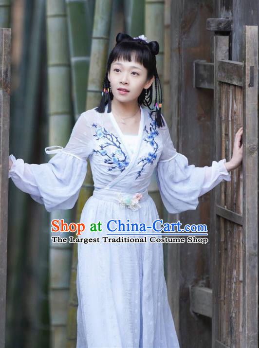 Chinese Ancient Servant Girl Xi Que Dress Historical Drama Jueshi Qianjin Costume and Headpiece for Women