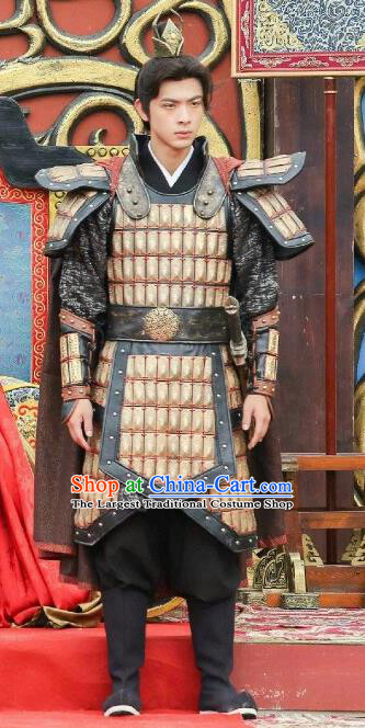 Drama Men with Sword Chinese Ancient General Qiu Zhen Armor Costume and Hair Accessories