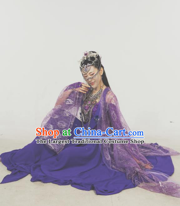 Chinese Ancient Dancer Su Yiyi Purple Dress Historical Drama Jueshi Qianjin Costume and Headpiece for Women