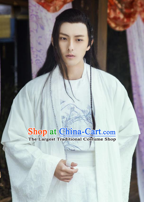 Drama Jueshi Qianjin Chinese Ancient Swordsman Hua Yingchi White Costume and Headpiece Complete Set