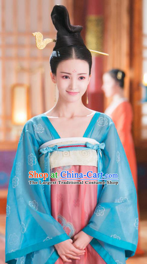 Chinese Ancient Imperial Consort Hanfu Dress Historical Drama Mengfei Comes Across Bu Meng Costumes and Golden Hairpin