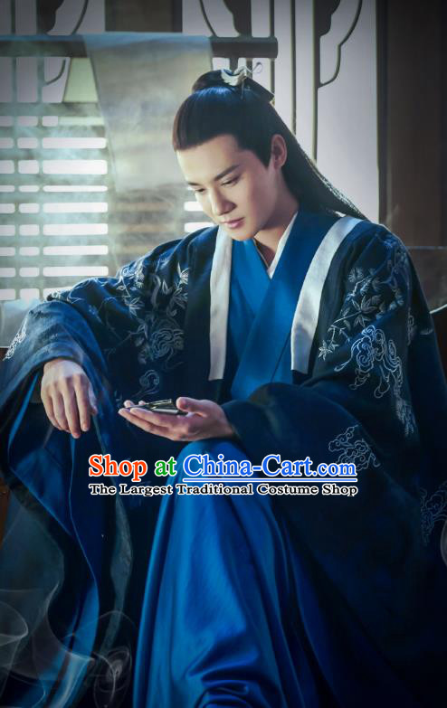 Chinese Ancient Musician Navy Hanfu Clothing and Hairpin Drama Love of Thousand Years Childe Fu Jiuyun Historical Costumes