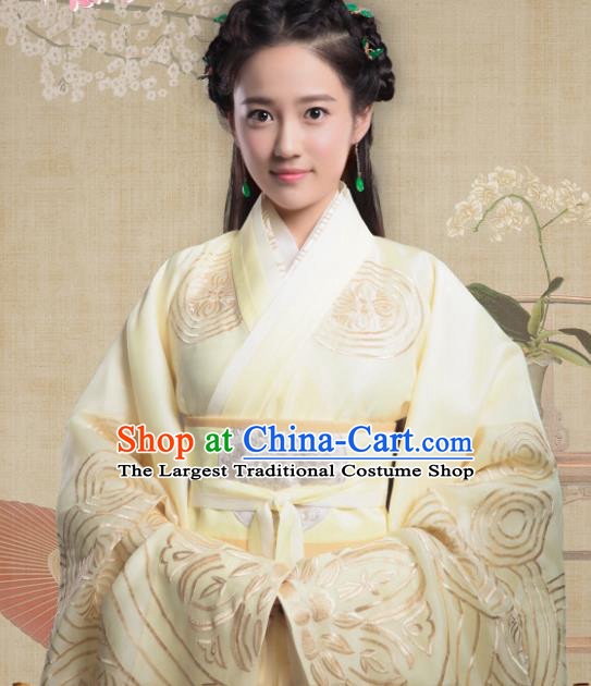 Chinese Ancient Princess Yellow Hanfu Dress Historical Drama King Is Not Easy Wu Shuang Costumes and Hair Accessories