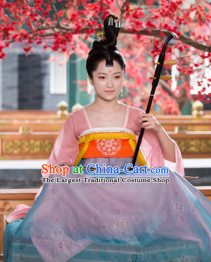 Chinese Ancient Tang Dynasty Hanfu Dress Historical Drama Mengfei Comes Across Imperial Consort Qu Costumes and Hairpins