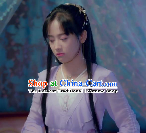 Chinese Ancient Nobility Lady Lin Luojing Lilac Dress Historical Drama Jueshi Qianjin Costume and Headpiece for Women