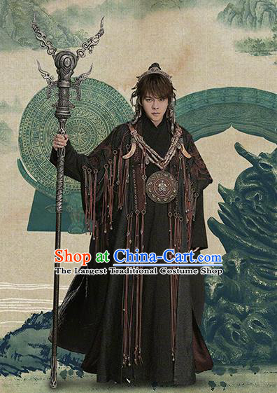 Drama The Dark Lord Chinese Ancient Ming Dynasty Swordsman Leader Ye Xiaotian Costume and Headpiece Complete Set