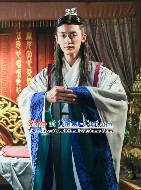 Drama Men with Sword Chinese Ancient General Swordsman Gongsun Qian Costume and Headpiece Complete Set