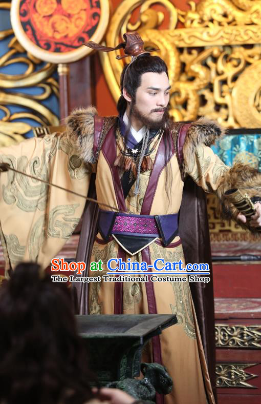 Drama Men with Sword Chinese Ancient Swordsman King Yu Qing Costume and Headpiece Complete Set