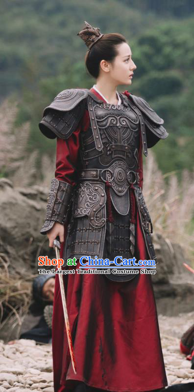 Chinese Ancient Biyi Bird Tribe Princess Alan Red Armor Drama Sansheng Sanshi Pillow Eternal Love of Dream Costume and Headpiece Complete Set