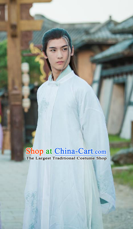 Chinese Ancient Scholar Apparel Clothing and Jade Hairpin Drama Pingli Fox Childe Bai Sheng Costumes and Headwear