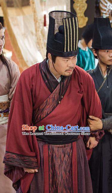 Chinese Ancient Minister Clothing and Jade Hairpin Drama Pingli Fox Official Apparel Costumes and Hat