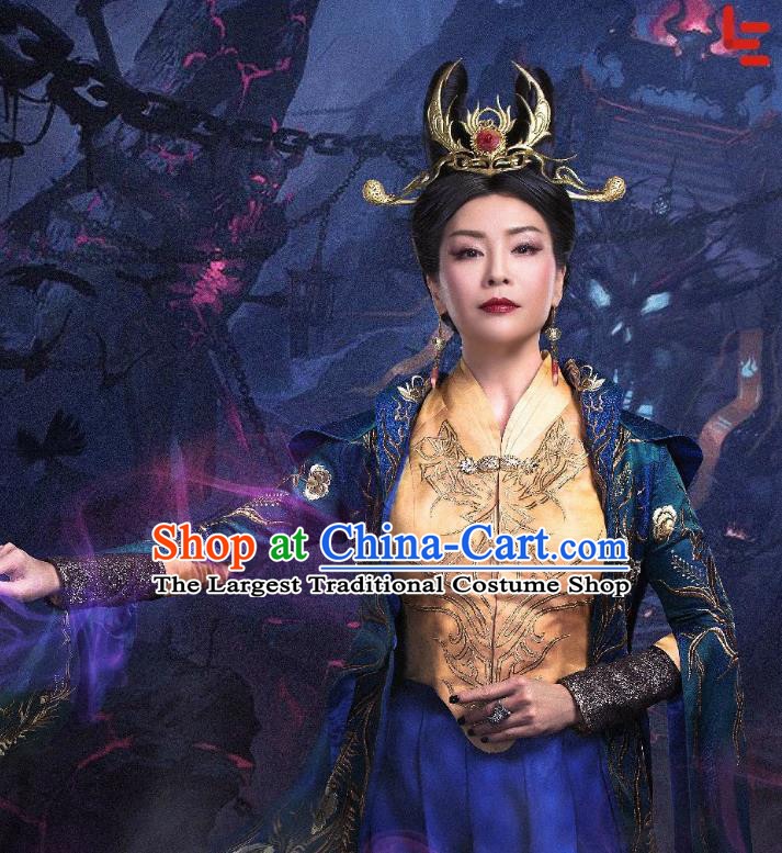 Chinese Ancient Queen Mother Dress Historical Drama The Taosim Crandmaster Empress Costumes and Hair Crown