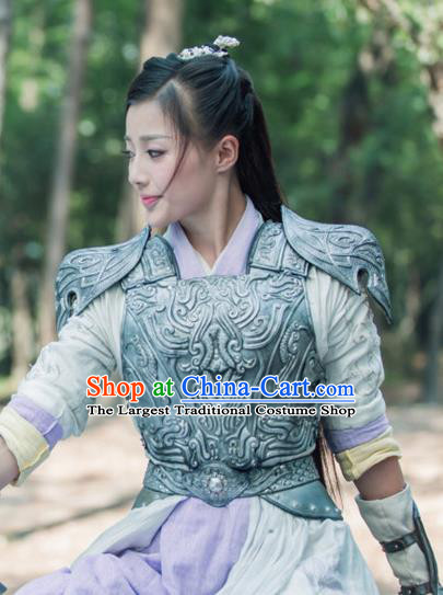 Chinese Ancient Female Swordsman Armor Historical Drama The Taosim Crandmaster Donghuang Feifei Costumes and Headwear