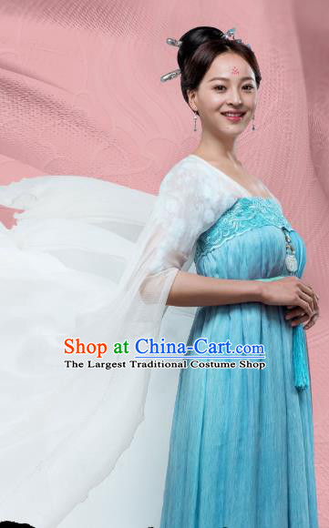 Chinese Ancient Noble Lady Historical Costumes and Hair Accessories Drama Oh My Emperor Xie Yanran Blue Dress
