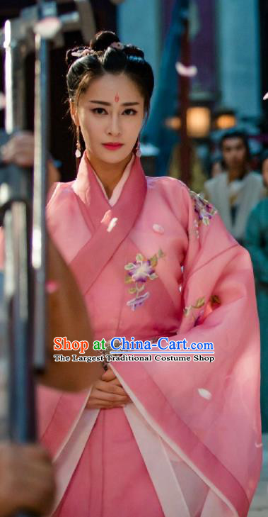 Chinese Ancient Princess Pink Costume Historical Drama The Taosim Crandmaster Mei Kongyun Dress and Hairpins