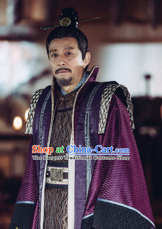 Chinese Ancient Chancellor Clothing and Headwear Drama Tang Dynasty Tour Wei Zheng Purple Official Costumes