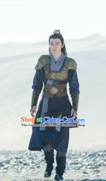 Chinese Ancient Armor Clothing and Jade Hairpin Drama The Taosim Crandmaster Swordsman Han Shang Costumes and Hairdo Crown