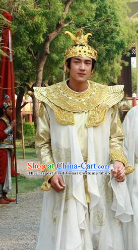 Chinese Ancient Piao Kingdom Prince Clothing and Golden Royal Crown Drama Legend of Southwest Dance and Music Shu Nantuo Costumes