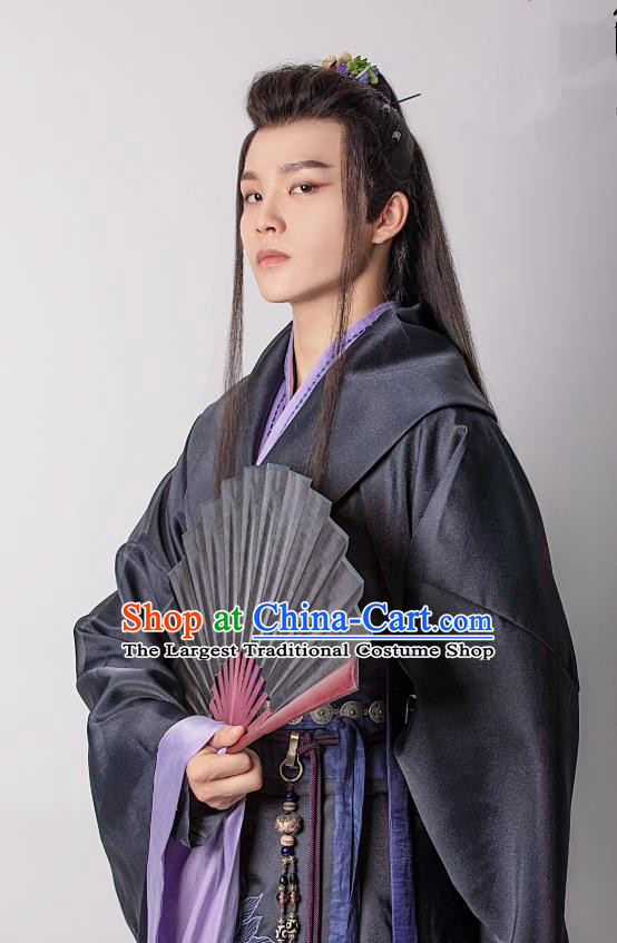 Chinese Ancient Swordsman Black Clothing and Hairdo Crown Drama the Birth of the Dream King Ji Chuan Costumes