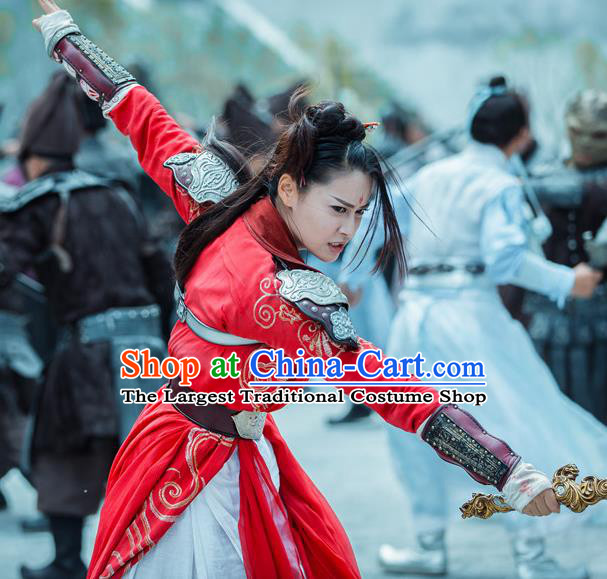 Chinese Ancient Costume Historical Drama The Taosim Crandmaster Demon Swordsman Mei Kongyun Red Hanfu Dress and Headpiece