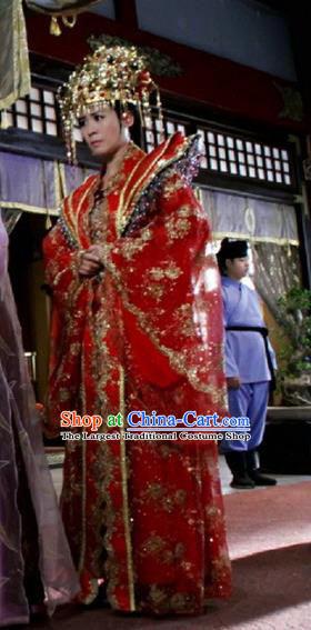 Chinese Ancient Wedding Costumes Historical Drama Love Amongst War Wang Baochuan Red Dress and Hair Crown Complete Set