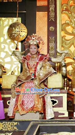 Chinese Ancient Queen Costumes Historical Drama Love Amongst War Empress Dress and Hair Crown Complete Set