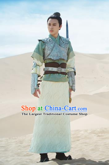 Chinese Ancient Armor Clothing and Jade Hairpin Drama The Taosim Crandmaster Swordsman Costumes and Hairdo Crown