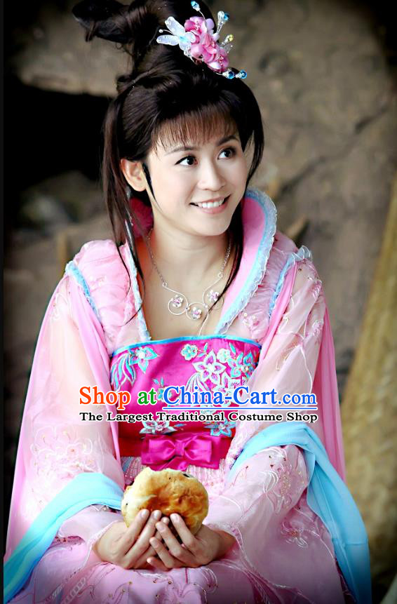 Chinese Ancient Noble Lady Costumes Historical Drama Love Amongst War Wang Baochuan Pink Dress and Hairpins