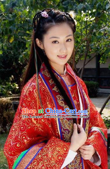Chinese Ancient Princess Wedding Costumes Historical Drama Love Amongst War Xue Qi Red Dress and Hairpins