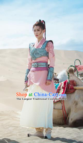 Chinese Ancient Female Swordsman Armor Historical Drama The Taosim Crandmaster Bai Qianji Dress and Hair Accessories