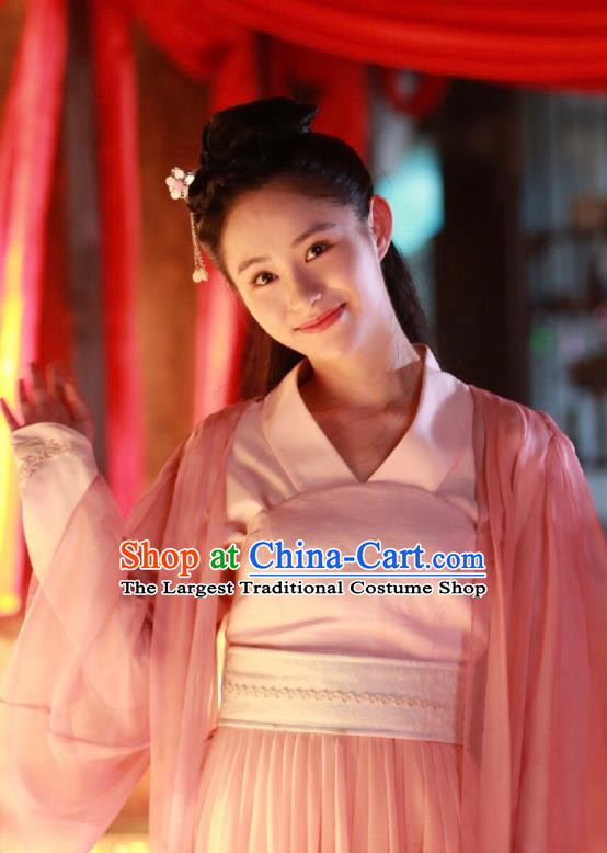 Chinese Ancient Princess Historical Costumes Drama Princess at Large Ji Xianyun Pink Hanfu Dress and Hairpins