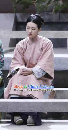 Chinese Ancient Garment Manchu Court Maid Apparels Pink Qipao Dress and Hair Accessories Drama Dreaming Back to the Qing Dynasty Qi Xiang Costumes