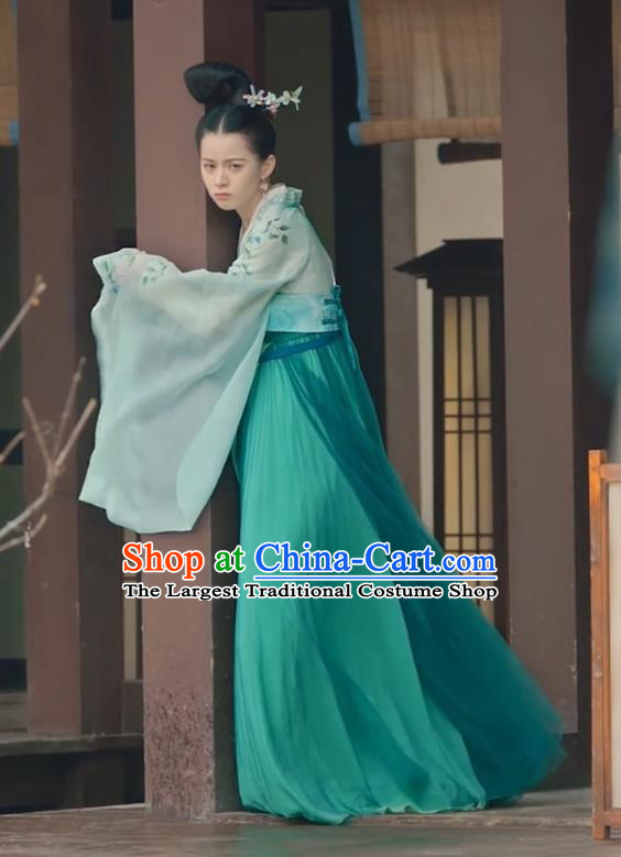 Chinese Ancient Royal Rani Green Hanfu Dress Costumes and Headwear Drama To Get Her Princess Lin Zhengzheng Apparels Garment