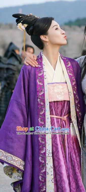 Chinese Ancient Princess Purple Dress Garment Costumes and Headwear Drama To Get Her Court Female Tu Siya Apparels