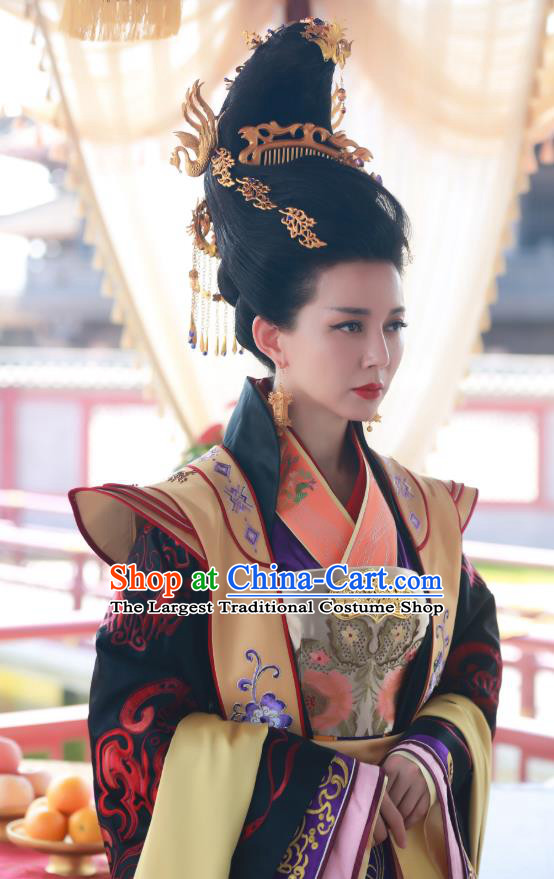 Chinese Wuxia Drama Ancient Queen Garment The King of Blaze Apparels Hanfu Dress and Headderss Empress Costumes