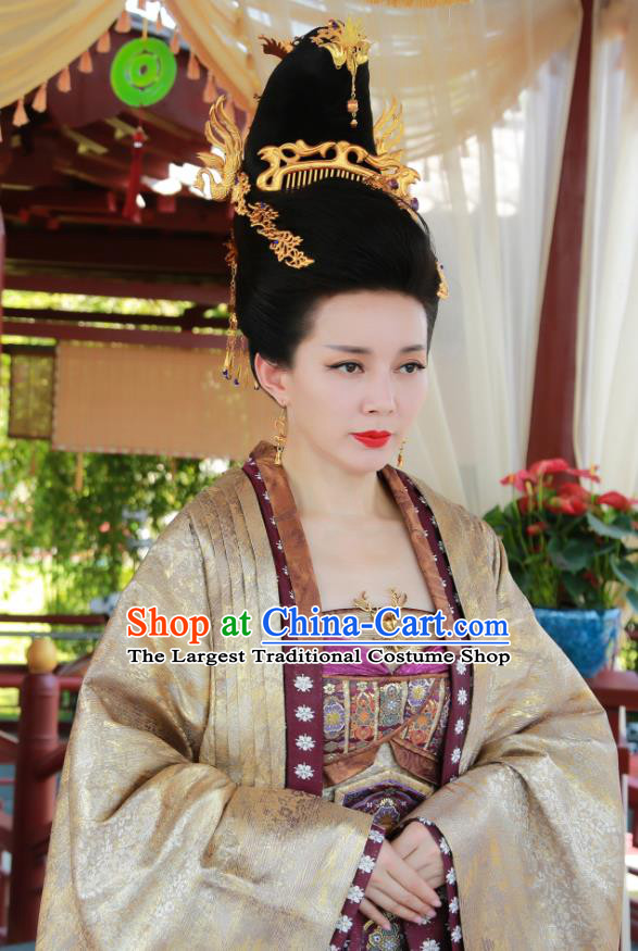 Chinese Wuxia Drama Ancient Court Queen Garment The King of Blaze Empress Costumes Apparels Hanfu Dress and Headderss