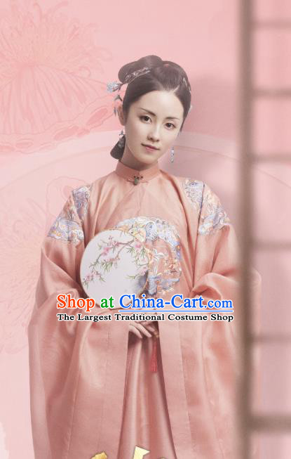 Chinese Ancient Garment Manchu Consort Zheng Chunhua Apparels Qipao Dress and Hair Jewelries Drama Dreaming Back to the Qing Dynasty Court Lady Costumes