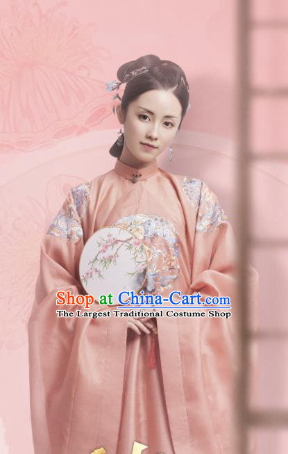 Chinese Ancient Garment Manchu Consort Zheng Chunhua Apparels Qipao Dress and Hair Jewelries Drama Dreaming Back to the Qing Dynasty Court Lady Costumes