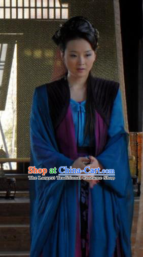 Chinese Ancient Blue Apparels and Headpieces Drama Butterfly Sword Garment Costumes Female Swordsman Gao Jiping Hanfu Dress